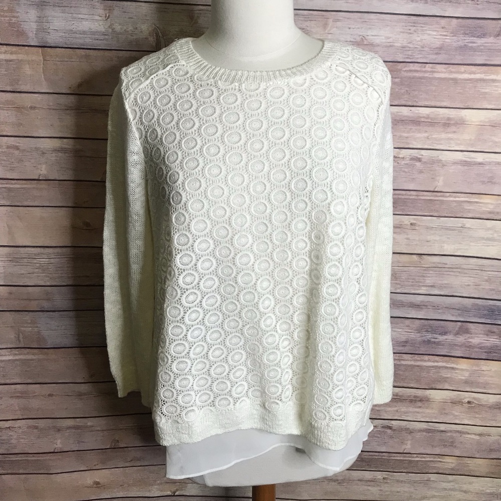 Lucky Brand white eyelet crochet layered sweater